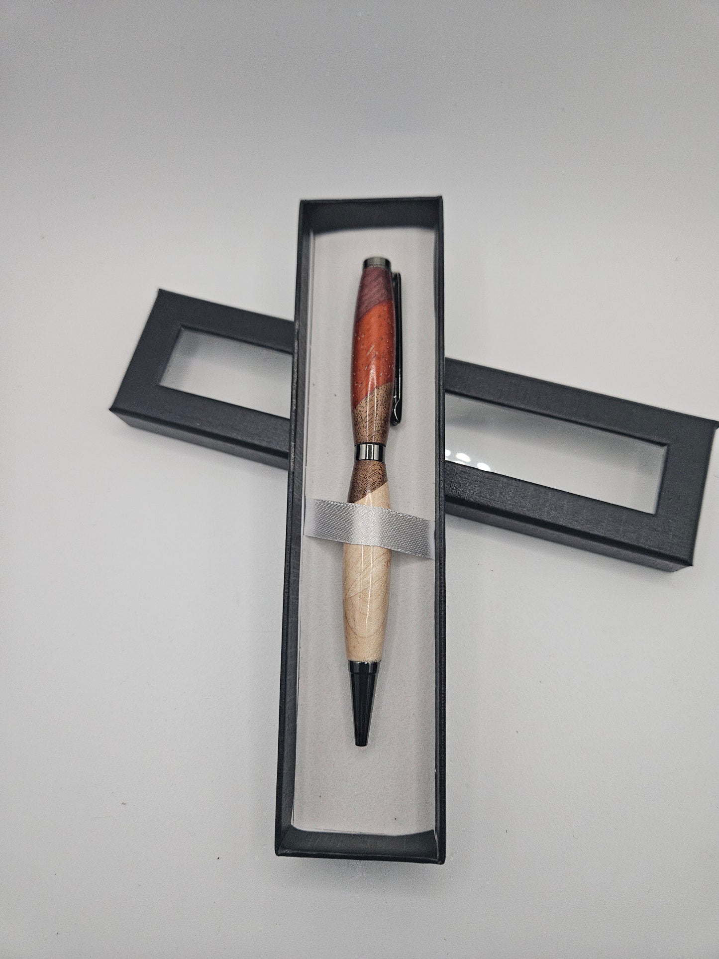 Hand-Turned Mixed Hardwood Pen – Maple, Padauk, Purpleheart & Walnut | Gunmetal Hardware | Refillable Handmade Pen