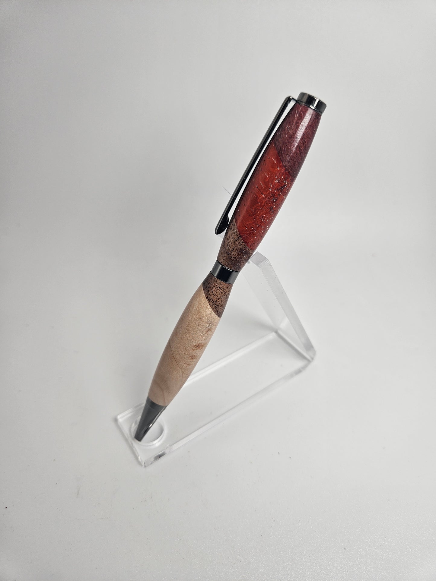 Hand-Turned Mixed Hardwood Pen – Maple, Padauk, Purpleheart & Walnut | Gunmetal Hardware | Refillable Handmade Pen
